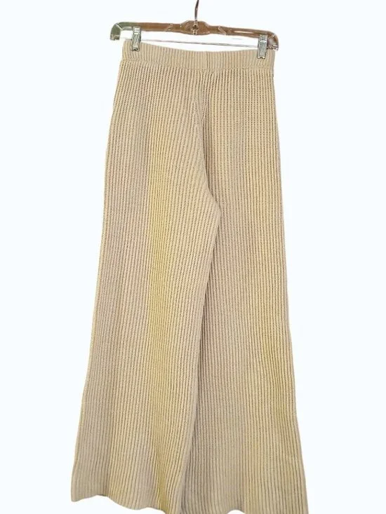 NASTY GAL Camel Ribbed Knit High Waist Wide Leg Pull on Pants - Picture 7 of 10